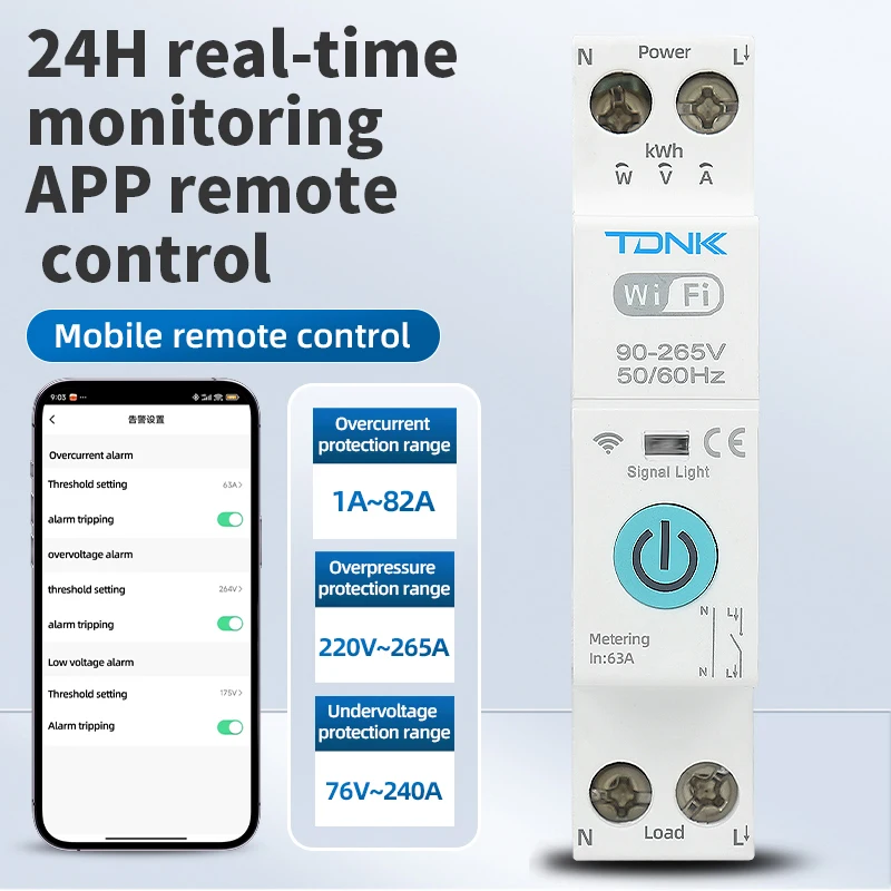 TUYA WiFi MCB 1A-63A Smart Circuit Breaker Over Current Under Voltage Protection Power Metering Wireless Remote Control Switch