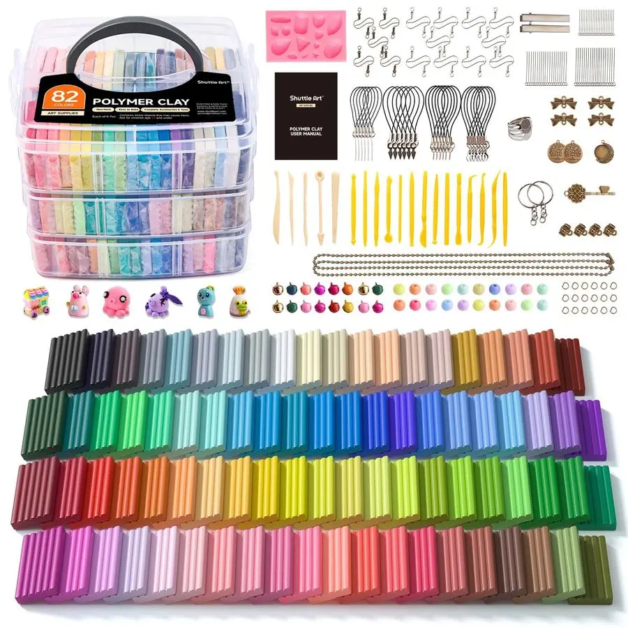 

Набор из 82-цветной полимерной глины, глина для духовки для детей, 19 инструментов для лепки, 16 аксессуаров, нетоксичные, нелипкие поделки своими руками для детей