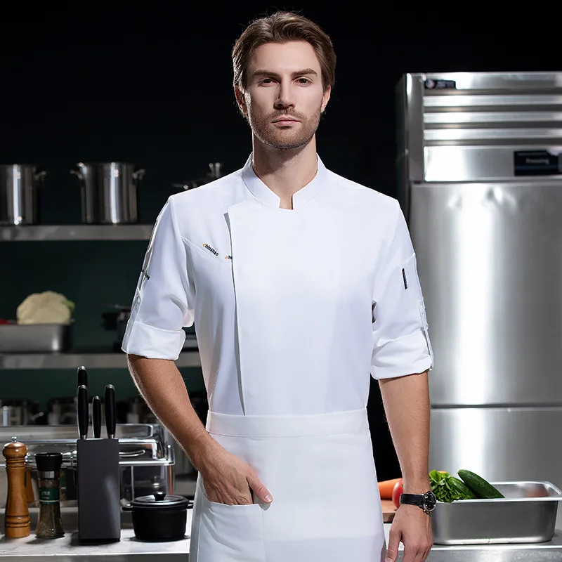 

Мужская рабочая одежда для поваров с длинными рукавами, осенне-зимний стиль, подходит для барбекю, кейтеринга, ресторанов, отелей, кондитерских;