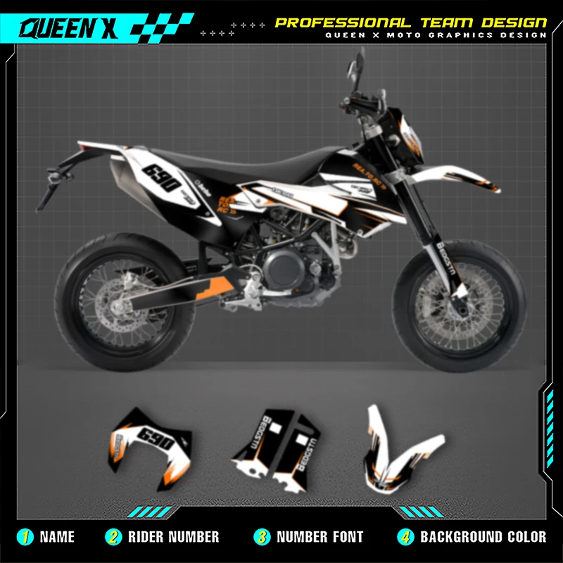 

Queen X MOTOR Motorcycle Graphics Background Decals Stickers Kits For KTM LC4 SMC690 201 2010 2009 2008 690cc 005