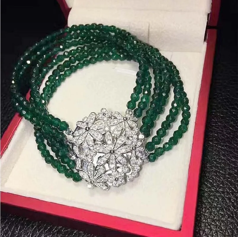 Gorgeous New Design Six Strands Green Jade Bracelet 7.5-8