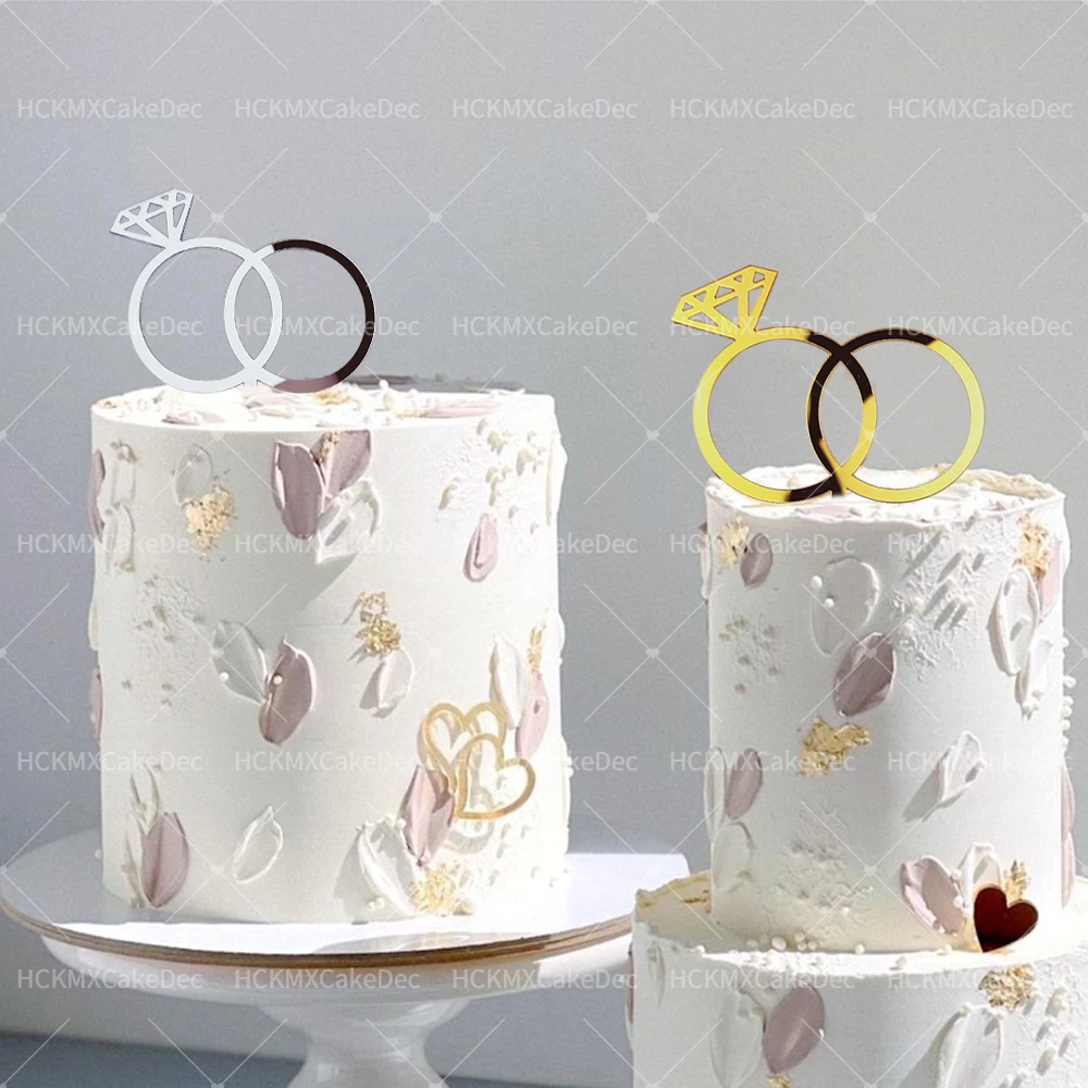 3 Stück/1 Stück Acryl-Diamantring Tortendekoration Romantischer Heiratsantrag Tortenaufsatz für Hochzeitsfeier Kuchendekoration Zubehör – Detail 1