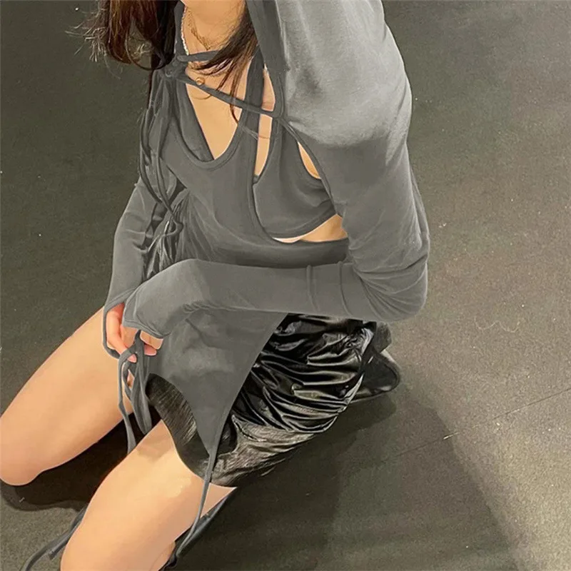2025 Spring and Autumn Fashion Women's Clothing New Long Sleeve Trendy Hoodie Original Stay Style Strap Slim Fit Top