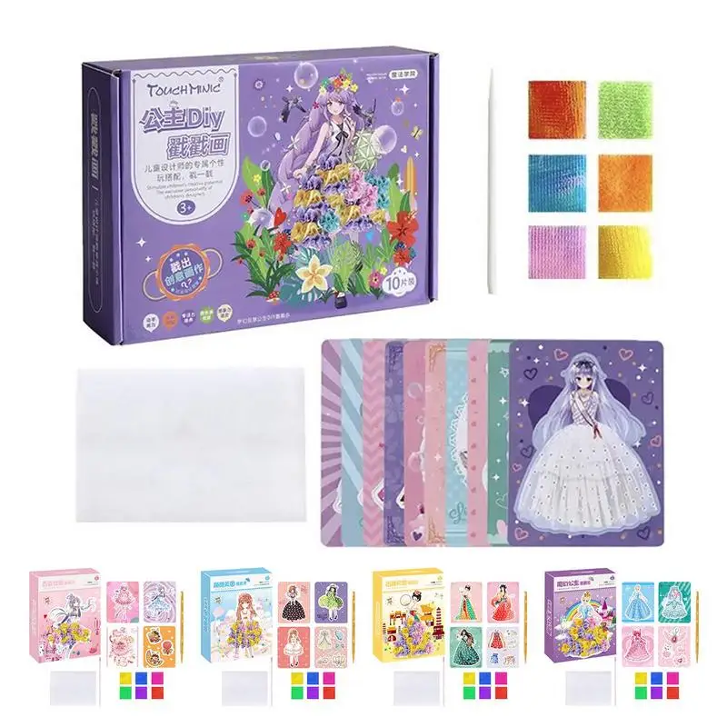 Poking DIY Art Kits Drawing Set For Kids 3 In 1 Fashion Design Drawing Book For Girls ,Princess Dress-up Activity Book Poking