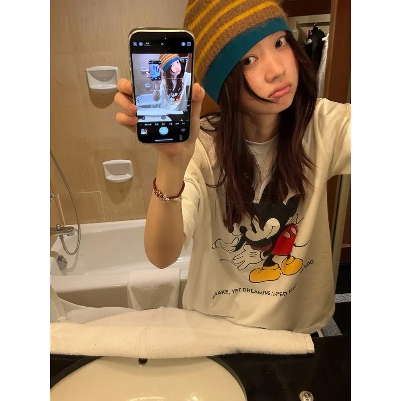 كارتون ميكي ثلاثية الأبعاد رسالة مطبوعة الحد من العمر موضة التجفيف السريع تي شيرت بأكمام قصيرة ، بلايز الشارع العصرية للرجال والنساء