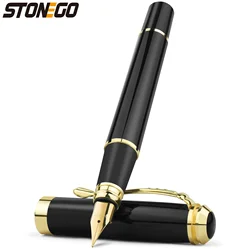 STONEGO 0.38mm Ultra Fine Tip Fountain Pen, Black Metallic Calligraphy Gift Pen with Ink Refill Converter, Executive Pen
