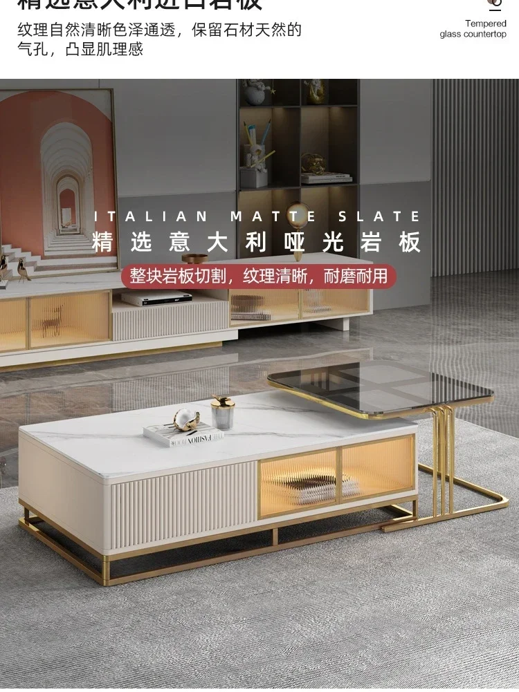 S Stone Plate Coffee Table TV Stand Combination Simple Modern Light Luxury Super Long Retractable Living Room Floor Cabinet