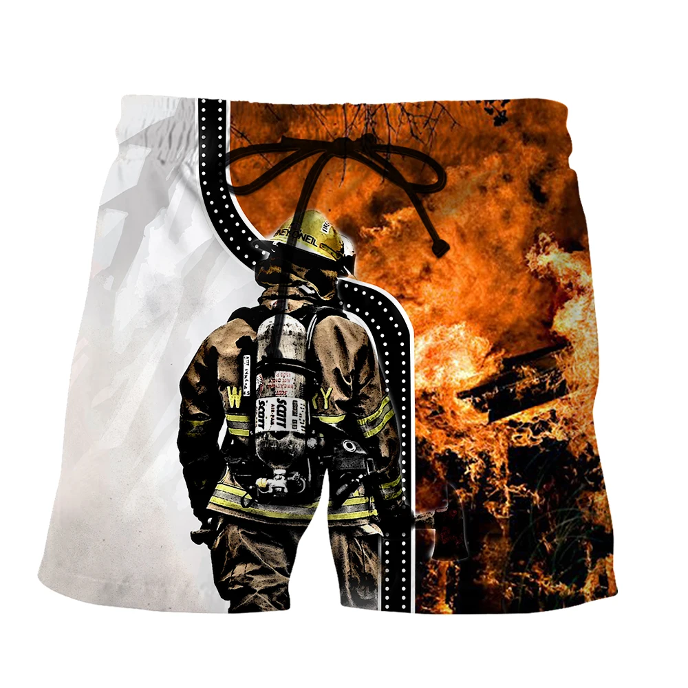 SONSPEE Summer Fire Fighting Fireman Hero Pattern Shorts Newest Men Women Streetwear 3D Print Plus Size Fashion Sports Knickers