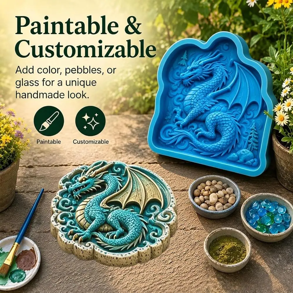 DIY Silicone Stepping Stone Mold Dragon Shape Cement Casting Concrete Paver Form Reusable Paving Brick Mould Patio Walkway