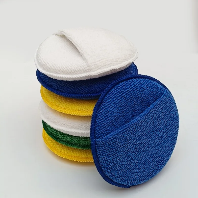 5‑Inch Round Pocket‑Style Car Waxing Polishing Sponge Pad, Microfiber Wash Sponge for Automobile Crystal Coating and Surface
