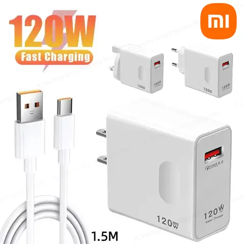 XIAOMI 120W Gan USB Fast Charger Type C Phone Quick Charge 5.0 Power Adapter For iPhone iPad Samsung Huawei Realme Oppo Oneplus