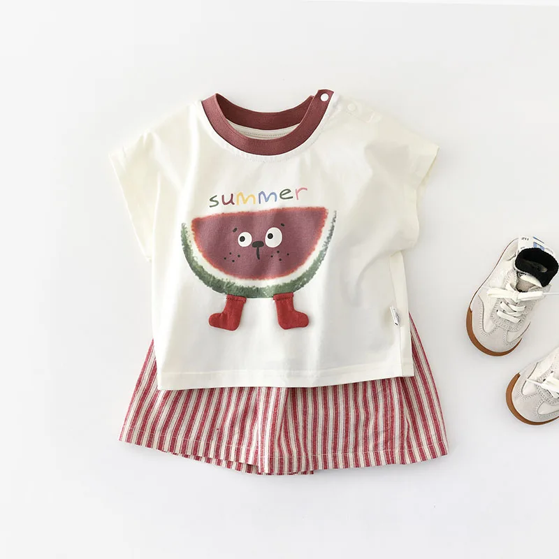 MILANCEL Summer Baby Clothes Set 6M-5Y Cartoon Watermelon Girls Sleeveless T-shirt +Shorts Ventilate Kids Outfit 2PCS