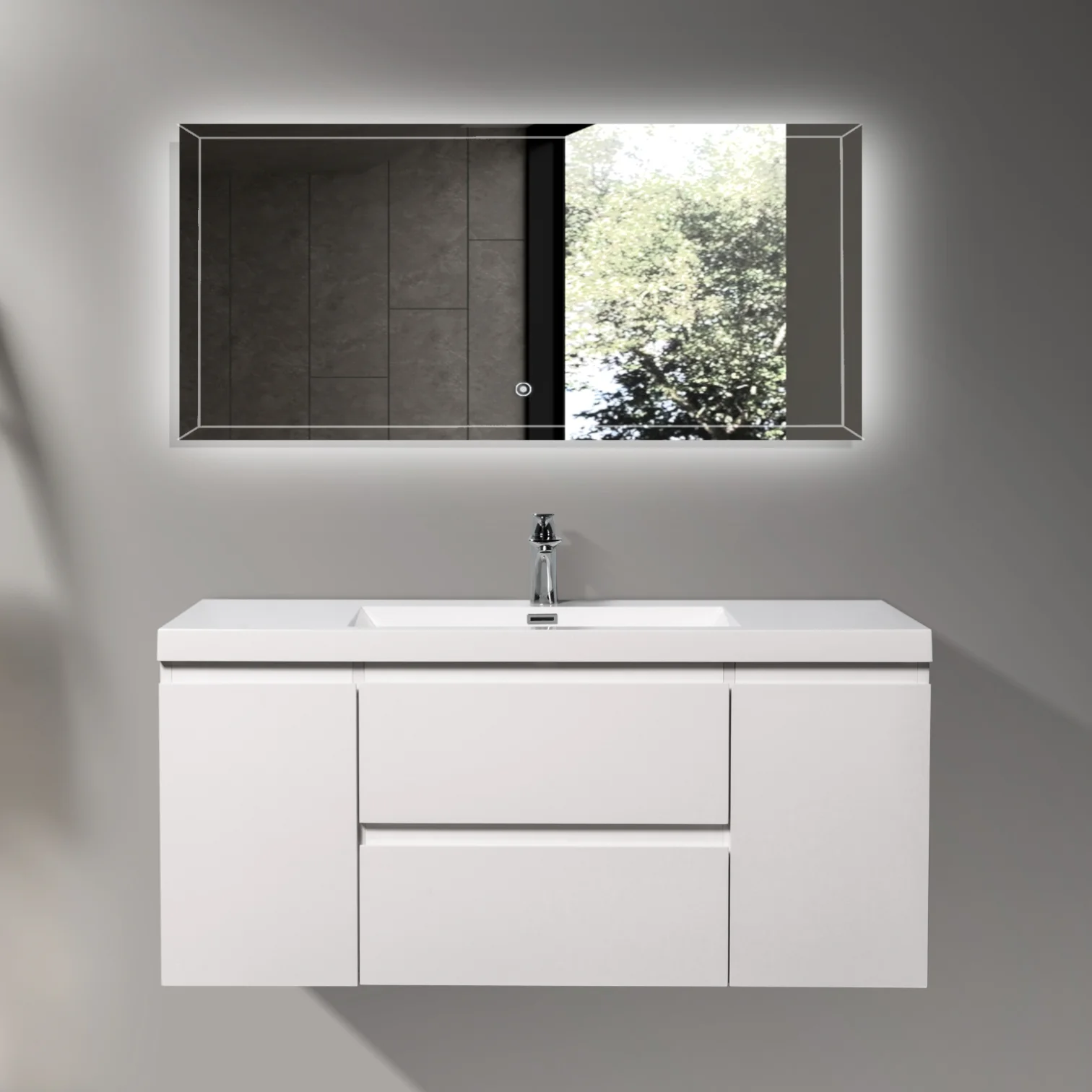 Contemporary 48 Inch Glossy White Floating Bathroom Cabinet | MDF Paint Finish
