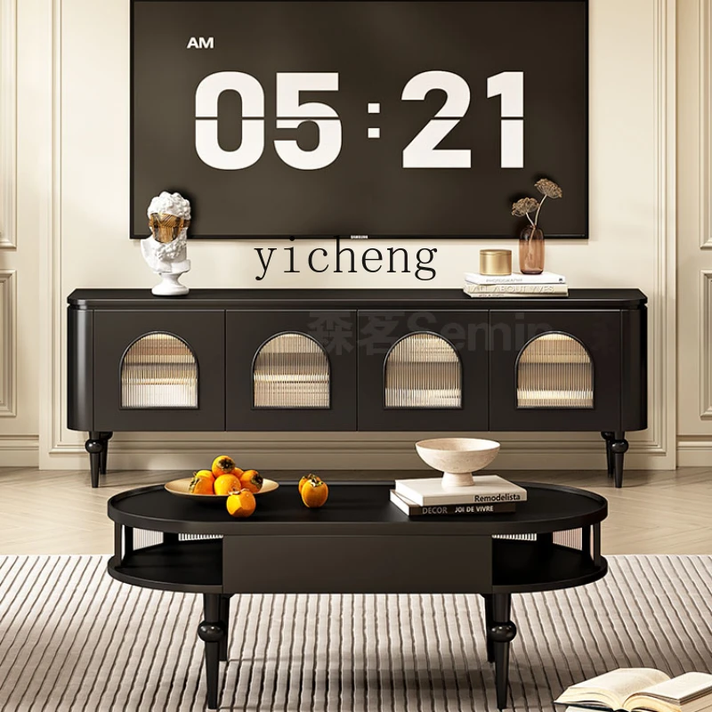 

Mid-Ancient Style Tea Table Roman Retro Oval Small Apartment Tea Table with Drawer Storage Living Room Low Table