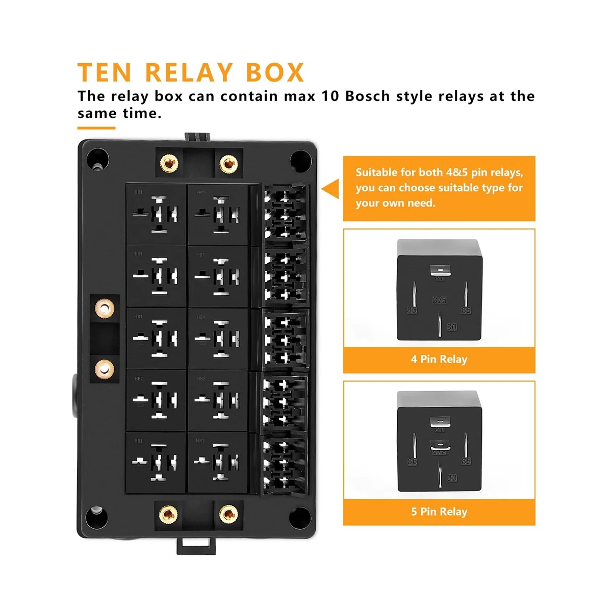 12V Automotive Fuse Relay Box Universal Block for Car, Truck - 10 Slot Style Relay Holder, 15 Slot ATC/ATO Fuse Holder