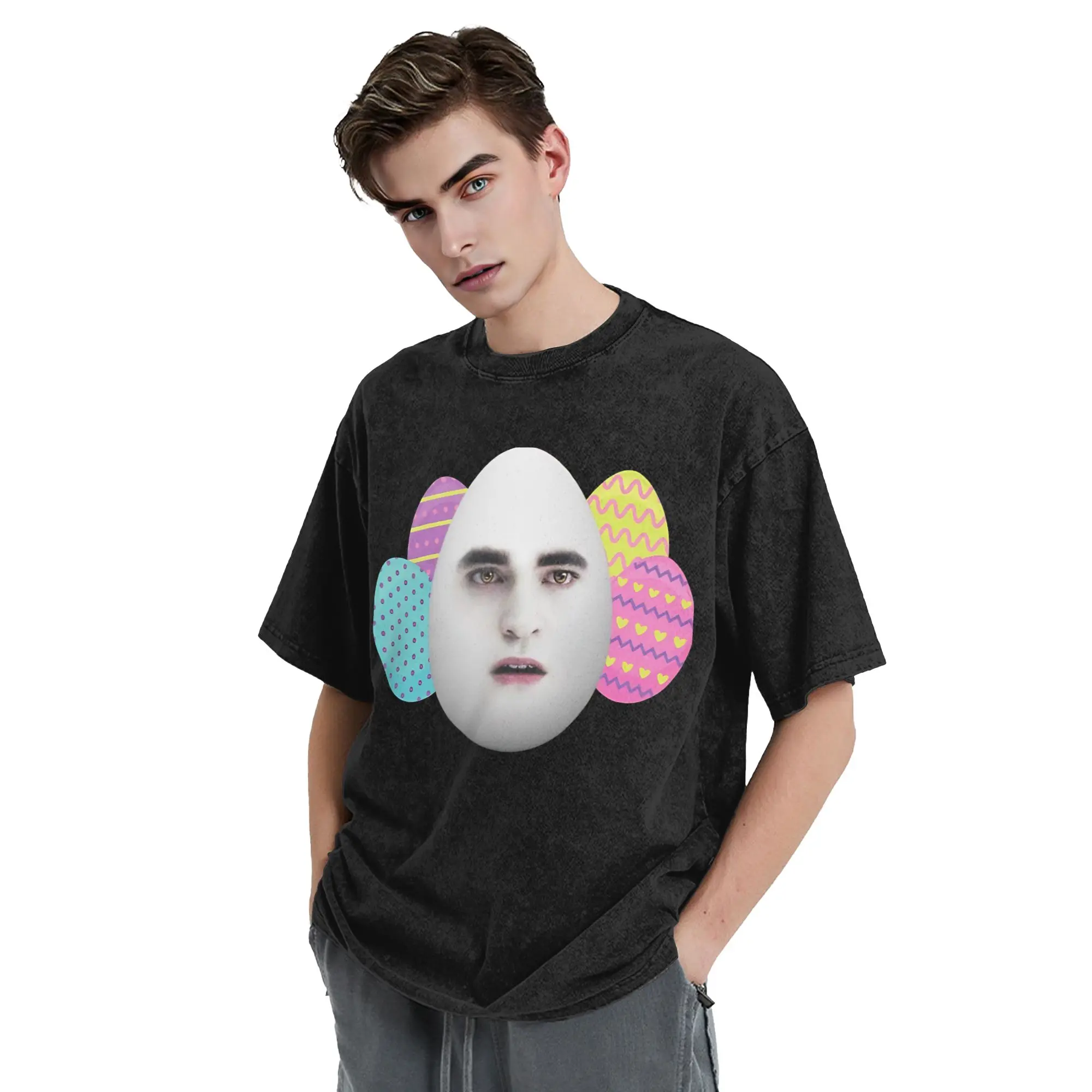 Washed T Shirt Easter Eggward Funny Meme Hip Hop Casual T-Shirts Street Twilight Edward Cullen Printed Tops Tee Shirt Men Women