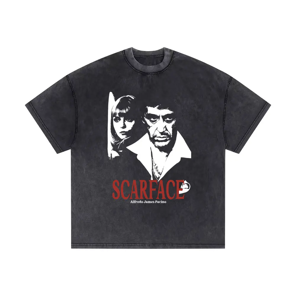 

Al Pacino As Tony Montana Scarface Movie Washed Vintage T Shirts Men Women Casual Gothic Rock Oversized T-shirt Male Streetwear