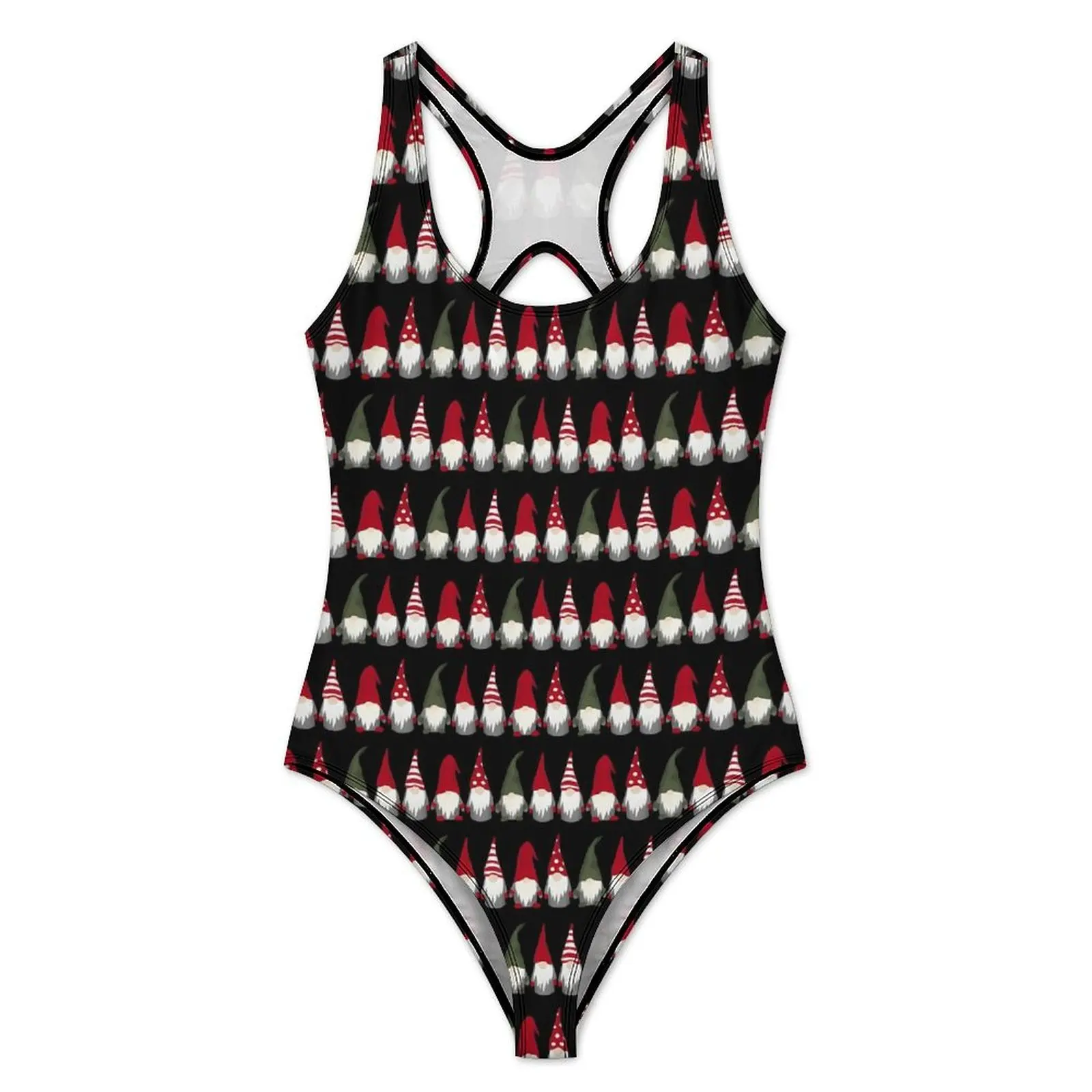 Cute Funny Gnomes Christmas Swimsuit Swimwear One-Piece Holiday Surf Bodysuit Bathing Suits Women Push Up Sexy Beachwear Gift