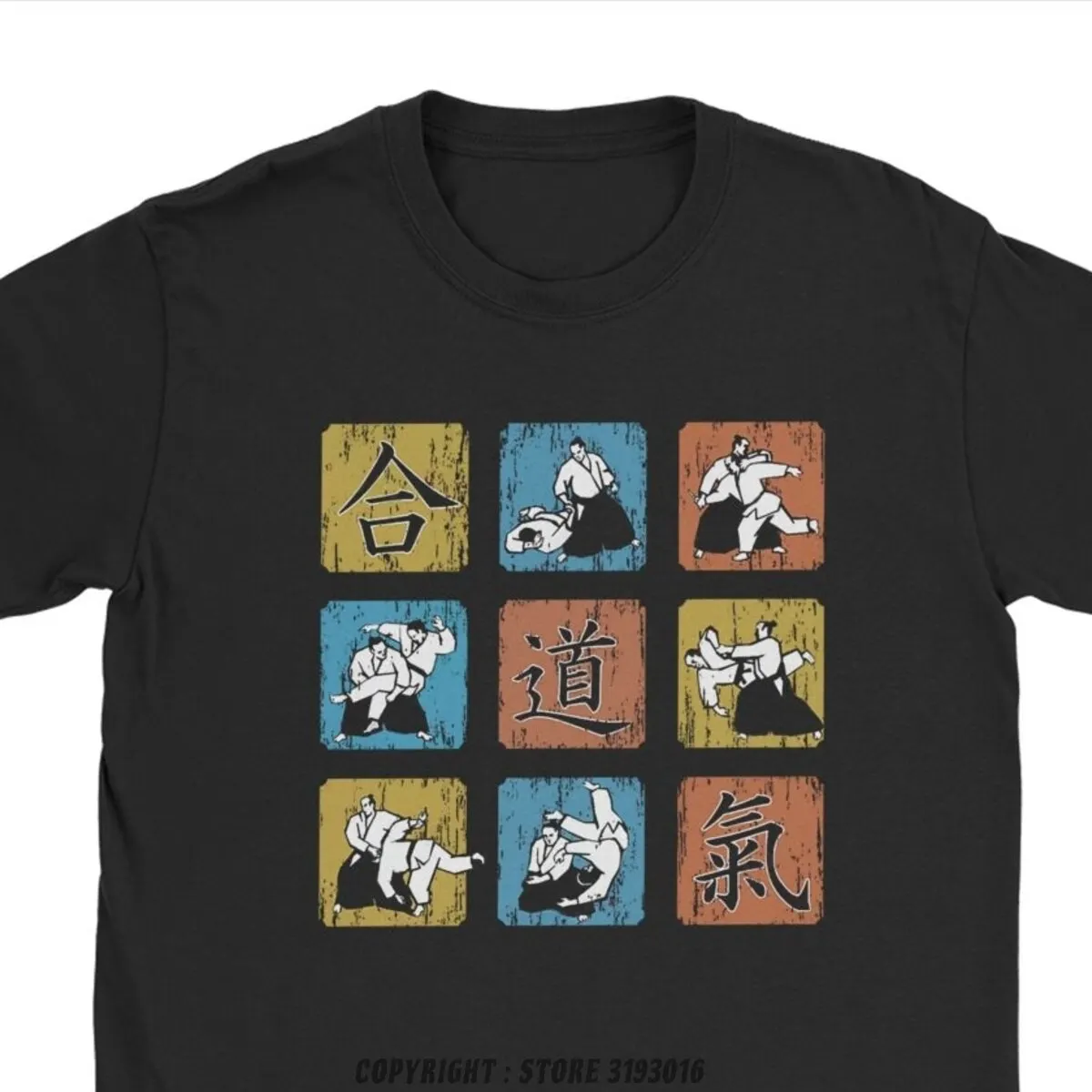 Aikido Dojo AIkido Kanji Wal Men Tops T Shirt for Men Aikido karate Strike Kung Fu Fight Judo Cotton Tees Camisas Tshirts