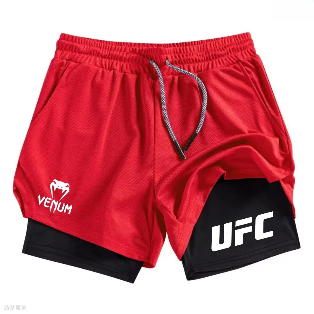 Summer bottom wear running shorts, men's fitness gym training 2-in-1 sports shorts, quick-drying exercise jogging double-layer s