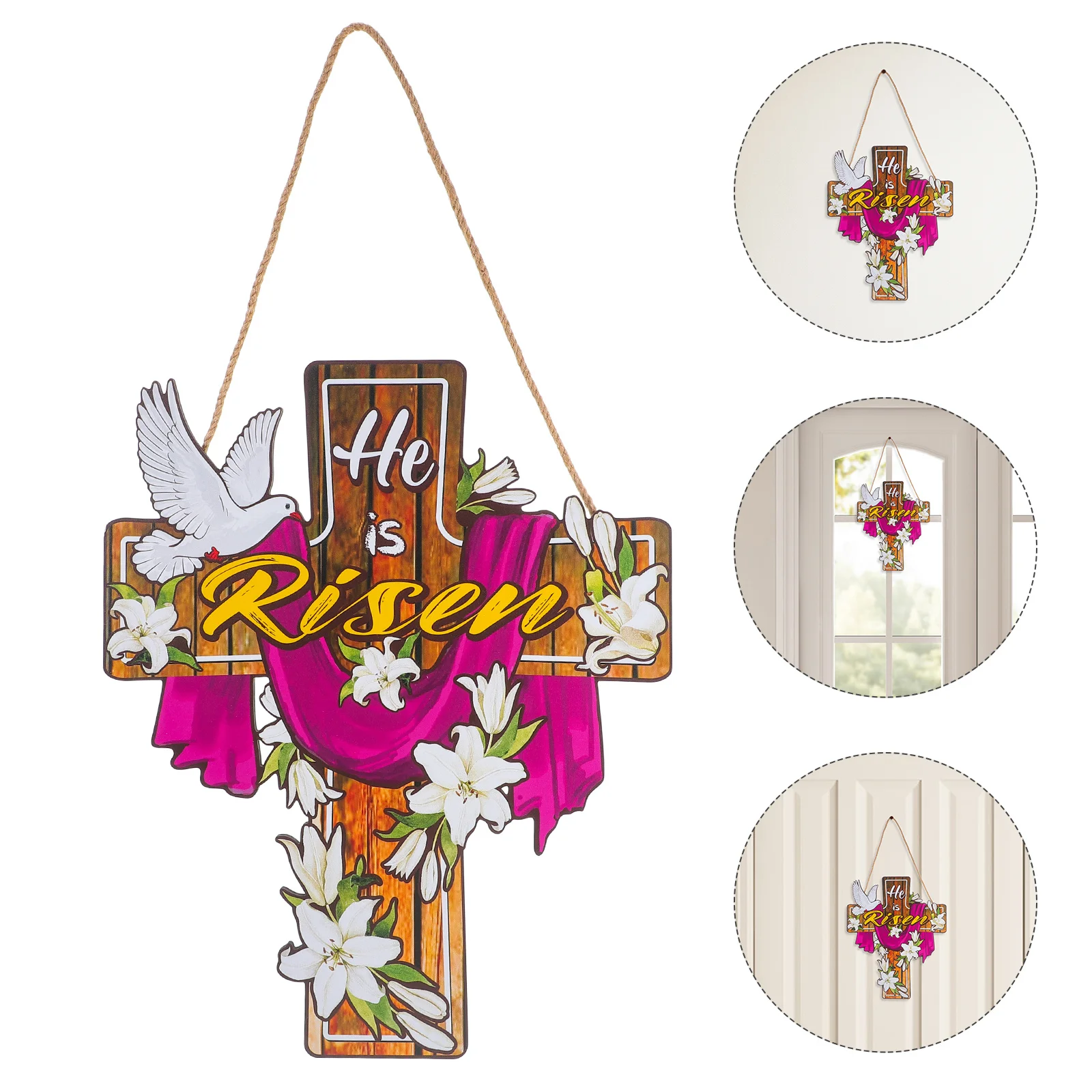 

Easter Cross Floral Wall Decor Hanging Sign Front Door Spring Wreath Religious Faith Based Holiday Decoration Spring Wreath