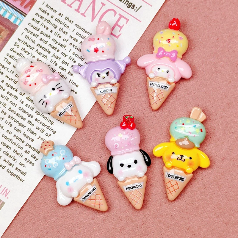 Animal dos desenhos animados Ice Cream Bolo Estilo Hairpin, Pingente Scrapbook Craft, DIY Miniature Ornamento Acessórios, Resina Bonito, 10 Pcs