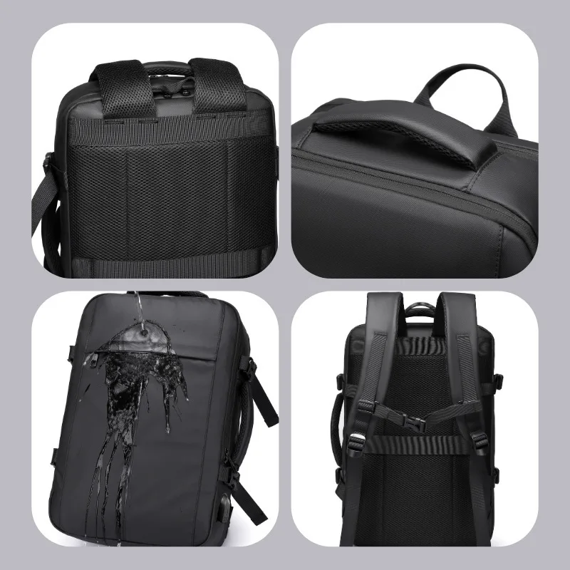 حقيبة ظهر جلدية مقاومة للماء، سعة كبيرة 15.6 بوصة لتخزين الكمبيوتر، حقيبة ظهر محمولة متعددة الوظائف للسفر