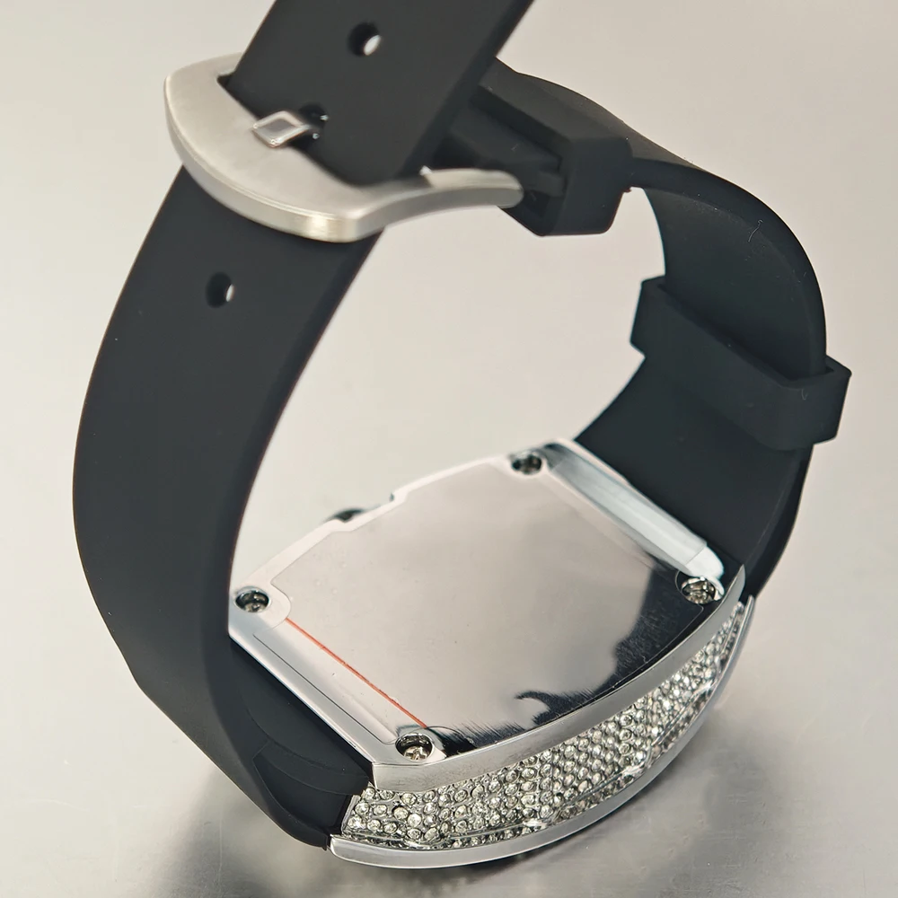 2024 Hot Fashion Diamond Watch For Women Elegant Iced Jewelry Watches Girl Sport Rubber Strap Tonneau Wristwatch Ladies Gift