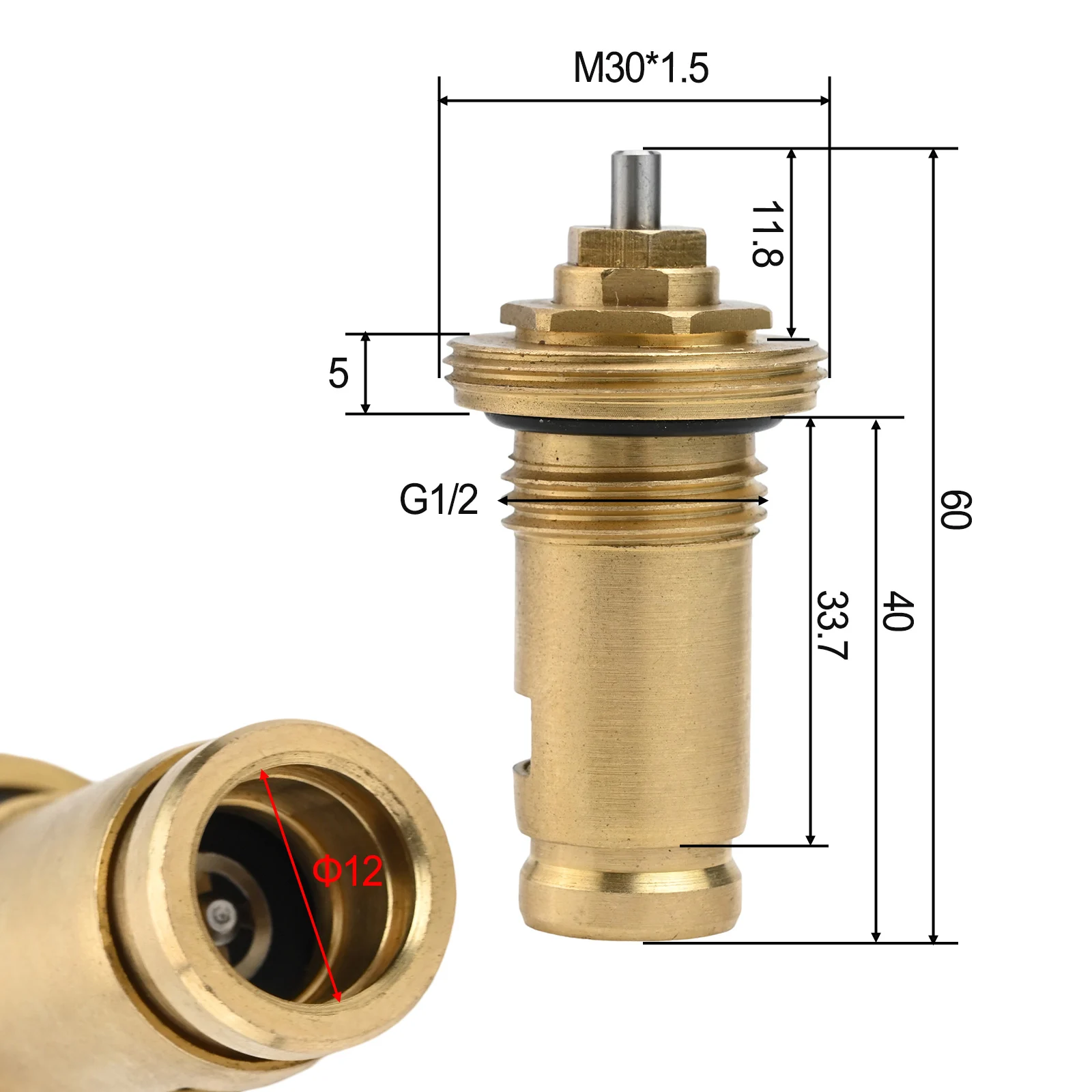Brass Radiator Valve Insert M30 X 1.5 Valve Thermostat Insert 1/2 Inch For Underfloor Heating Spreader Circuit Distribution