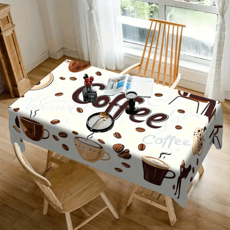 One white coffee-themed tablecloth - featuring vintage coffee beans and cups patterns