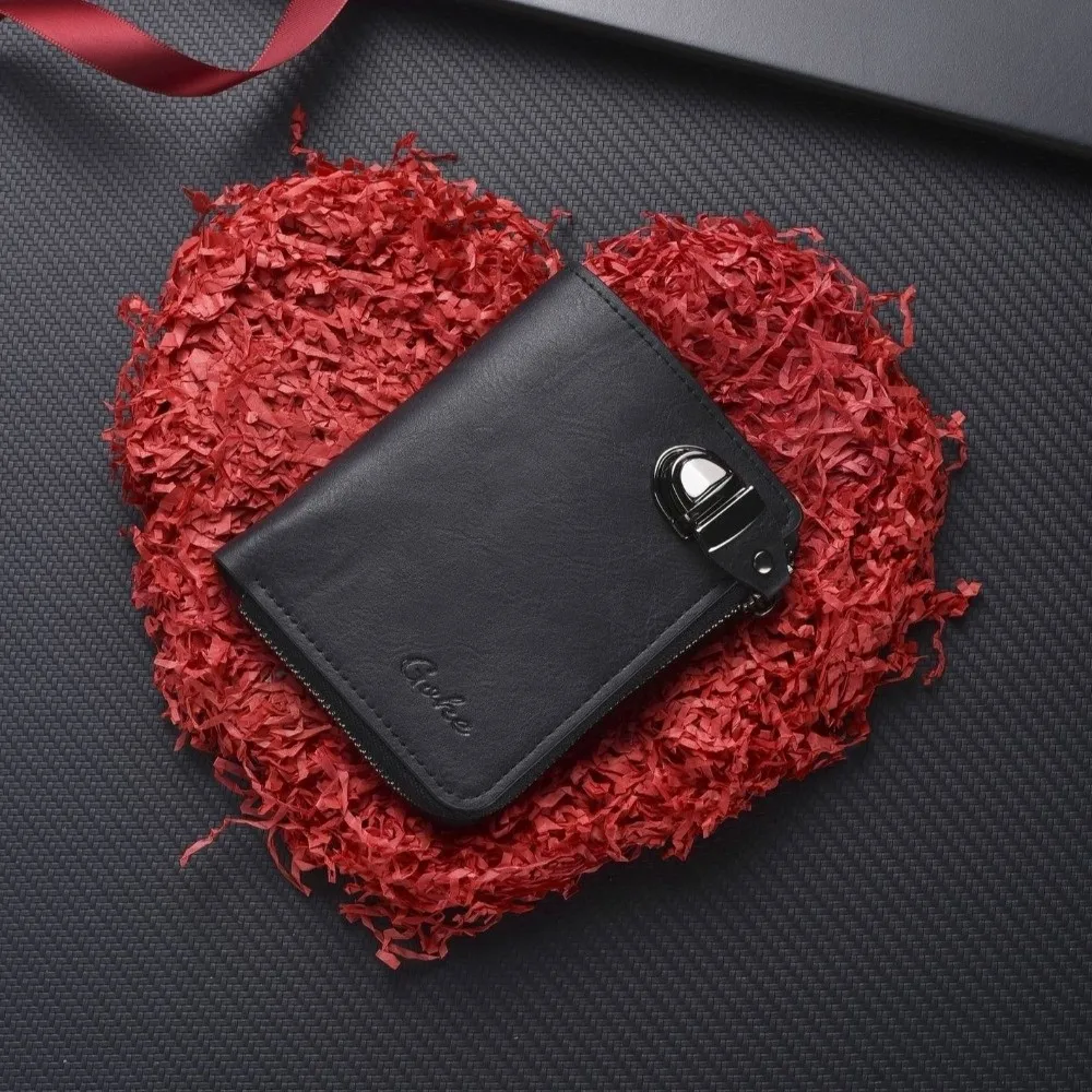 

Fashion Zipper Men's Wallet Solid Color Multiple Card Slots Business Card Holder Foldable Short Leather Coin Purse Male