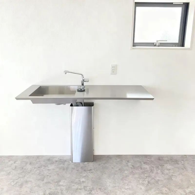 for Japanese minimalist 304 stainless steel freestanding wash basin sink hidden drain kitchen studio compact modern design