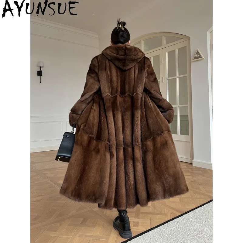 معطف فرو المنك من AYUNSUE ملابس نسائية طويلة معاطف شتوية للمرأة ملابس عصرية فاخرة عالية الجودة للمرأة Pelzmantel Damen