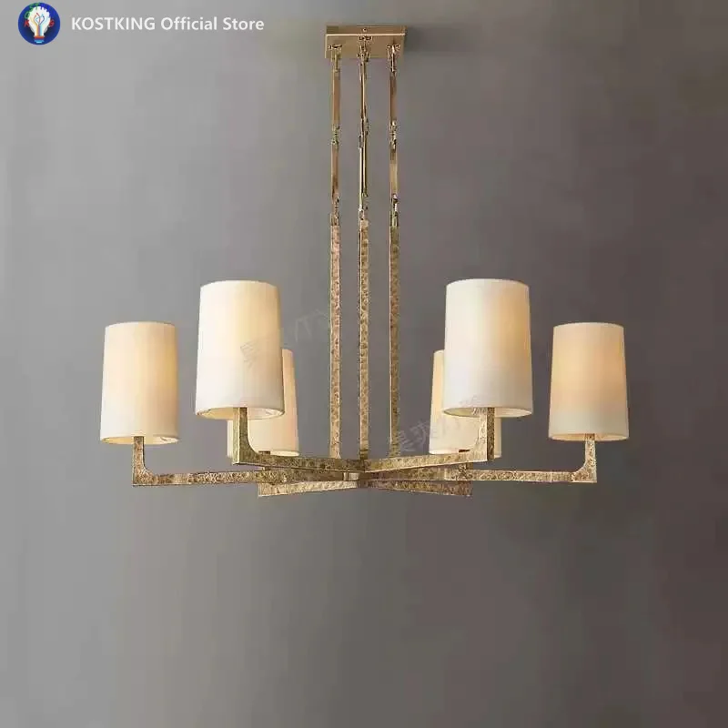 Gold/Black, 90cm Ceiling-Mounted Brass Pendant Light, Fabric Shade, E14 Bulb. Living Room, Dining Room.
