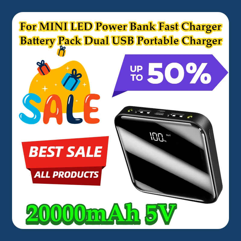 

For 20000mAh MINI LED Power Bank Fast Charger Battery Pack Dual USB Portable Charger