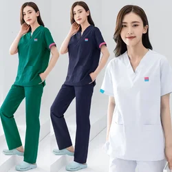 Plug Size S-5XL Nurse Uniform Women Medical Clothes Short Sleeve Scrub Top Cotton Doctor Costume Dentist Hospital Workwear Pants