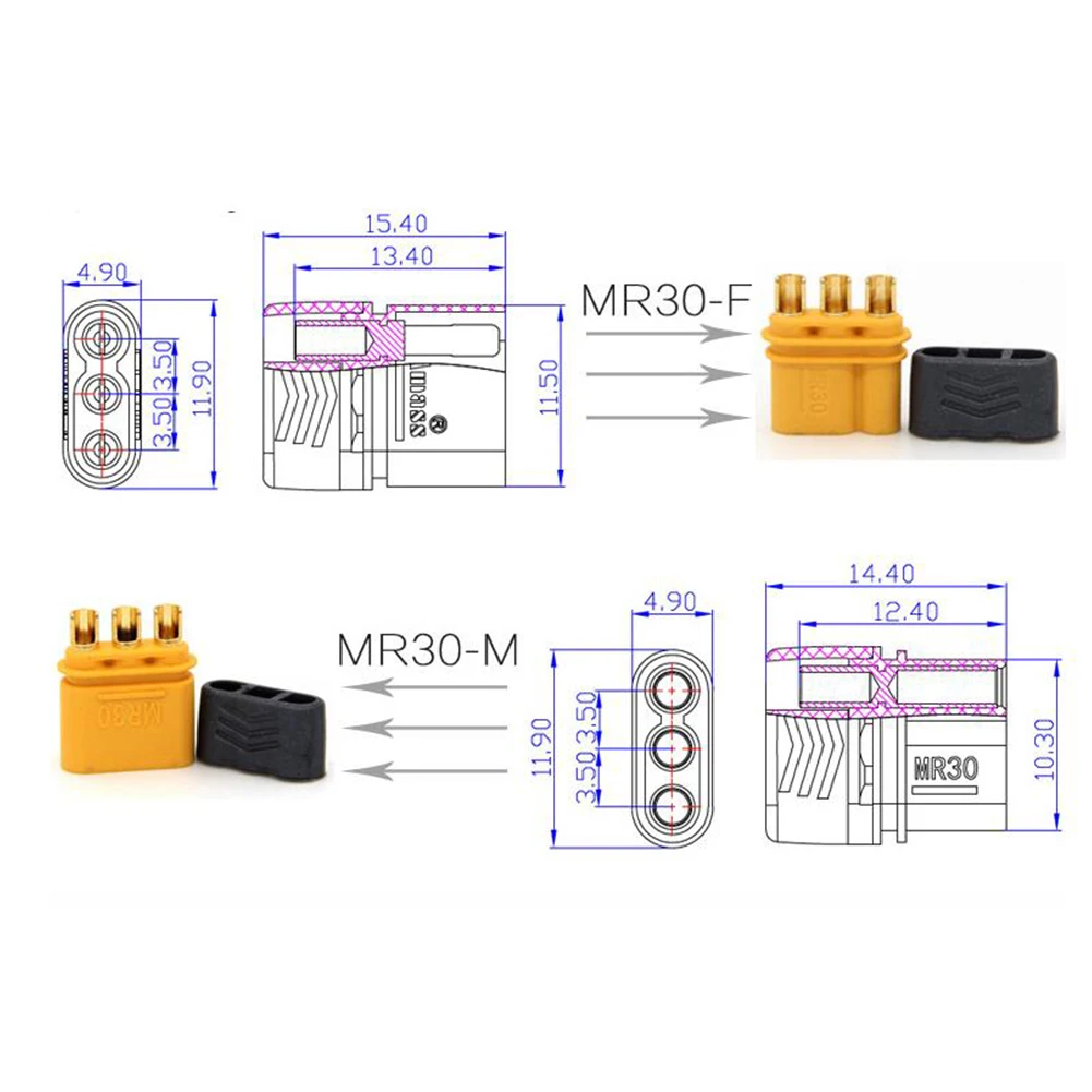 2/5/10 Pair AMASS MR30 Plug Male Female Connector with Sheath for RC Lipo Battery