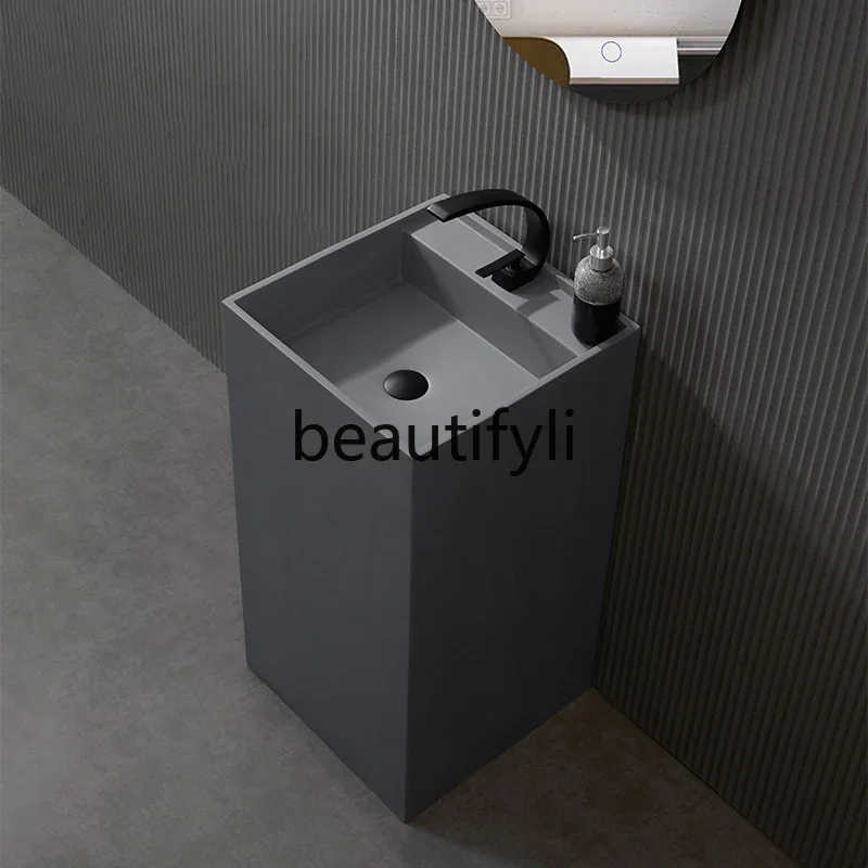 

Nordic simple bathroom column basin integrated floor-to-ceiling washbasin balcony pillar basin cement gray squareAsmt52