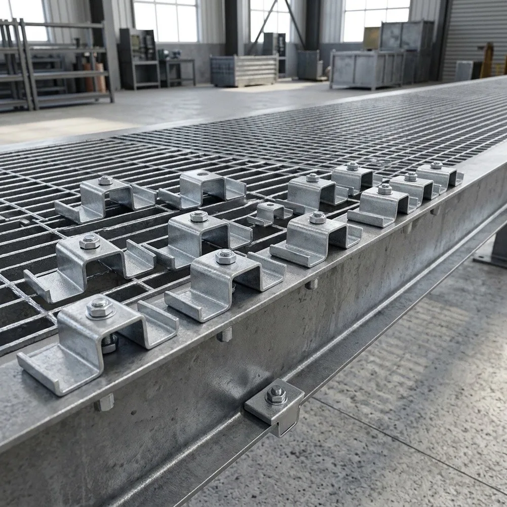 Saddle Clips with Fixing Screws for Grating Bars Designed for Tool Assembly and Stable Installation in Industrial Settings
