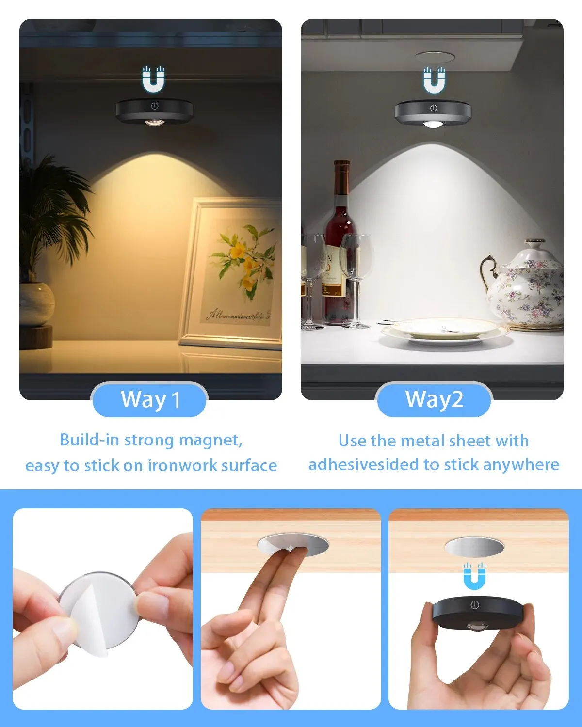 WILLED Night Light 3pcs with Remote 1200mAh Rechargeable Puck Light with Timer Stick on Picture Lights for Wall Closet Cabinet