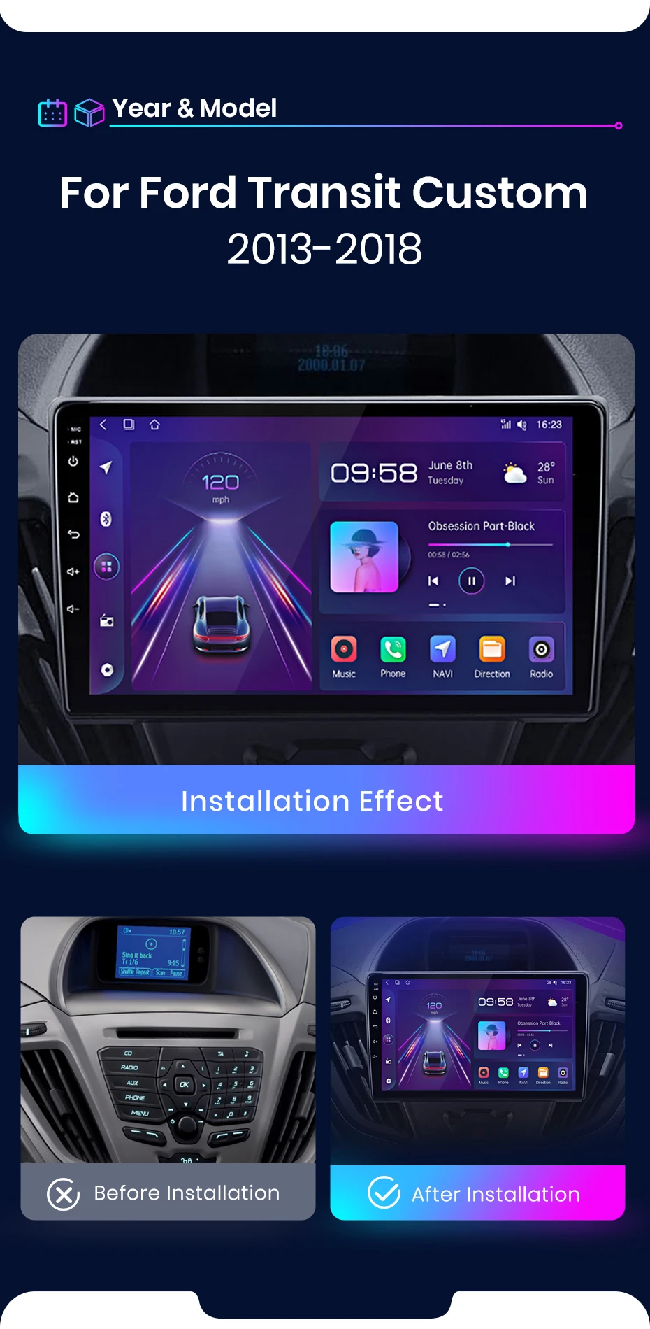 Junsun carplay android auto autoradio für ford transit custom toureo 2016-2018 gps intelligente systeme stereo multimedia – Detail 4