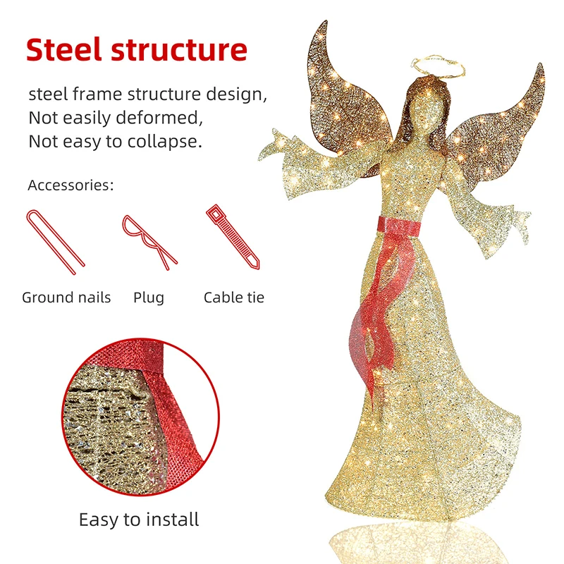 قطعة واحدة من مصباح عيد الميلاد الملاك الذهبي لتزيين 120 مصباح LED مناسب لأضواء زينة عيد الميلاد في الحديقة الداخلية والخارجية