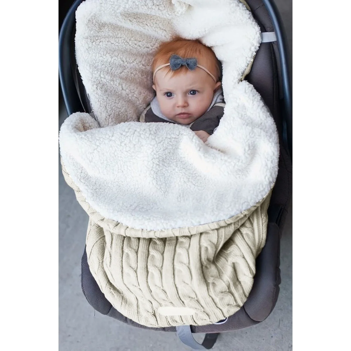 Newborn Baby Sleeping Bags Winter Stroller Blanket Footmuff Thick Soft Warm Knitted Crochet Wool Swaddle Wrap Infant Sleep Sack