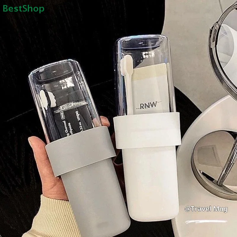 ♥Portable Travel Toiletry Cup - 2-in-1 Clear Container Toothbrush Holder for Bathroom & Travel