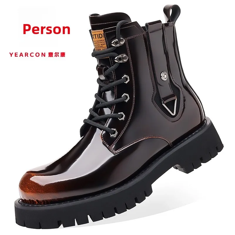 

Мужские высокие сапоги Yearcon Briti Sle в стиле ретро, осенне-зимние рабочие ботинки из хлопка с увеличенной внутренней стороны