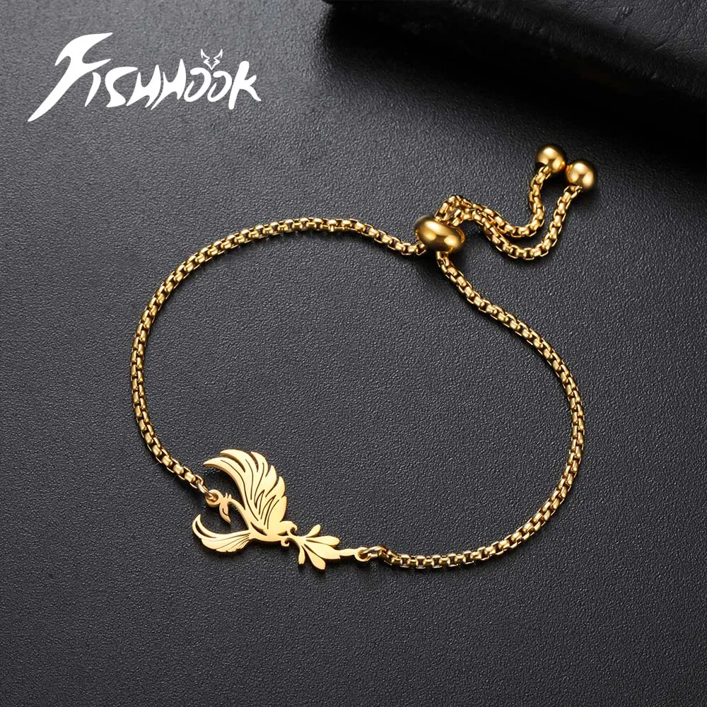 Reborn God Bird Phoenix Supernatural Talisman Amulet Bracelet Gift for Woman Men Bangle Gold Color Stainless Steel Chain Jewelry
