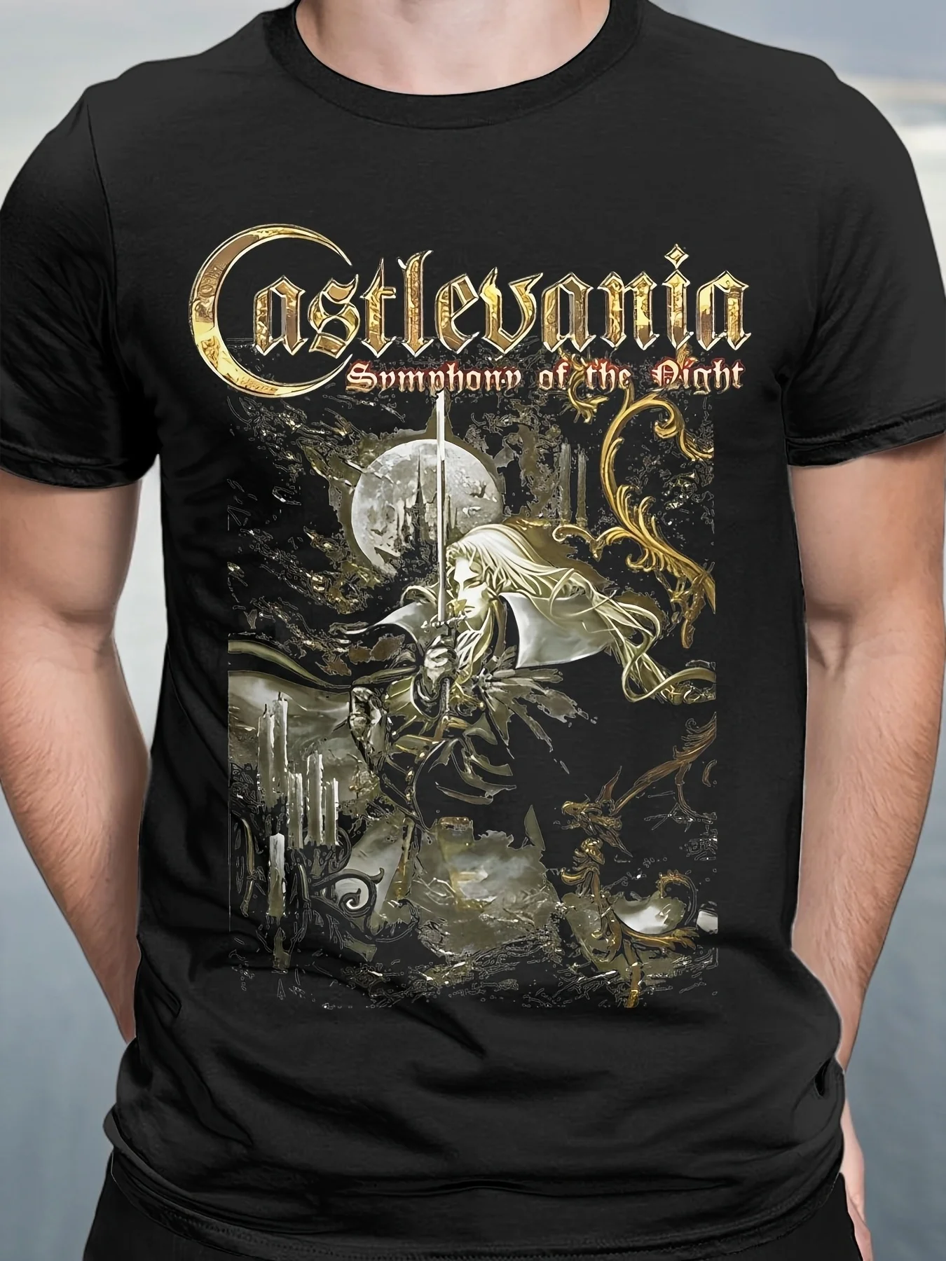 Castlevania Symphony of The Night Camiseta gráfica Ropa para fanáticos de la música gótica Tela elástica Diseño negro Ajuste regular para todas las estaciones