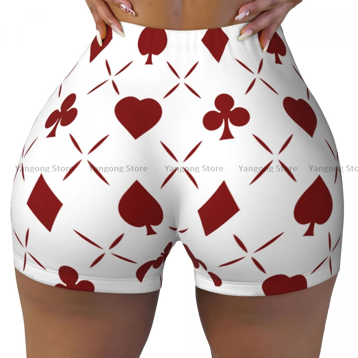 

Push Up Short Elasticity Scrunch Butt Red Poker Hearts Clubs Spades And Diamonds Running Shorts Sports Shorts Womens Clothes Gym