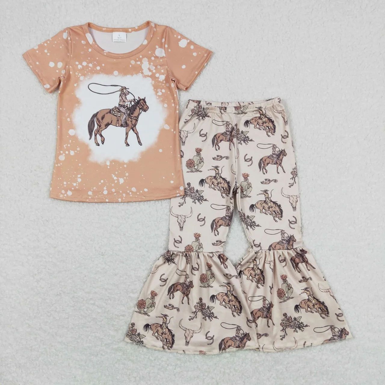 

Wholesale Children Short Sleeves Shirt Tops Baby Girls Set Cactus Bell Pants Toddler Outfit Western Rodeo Clothing