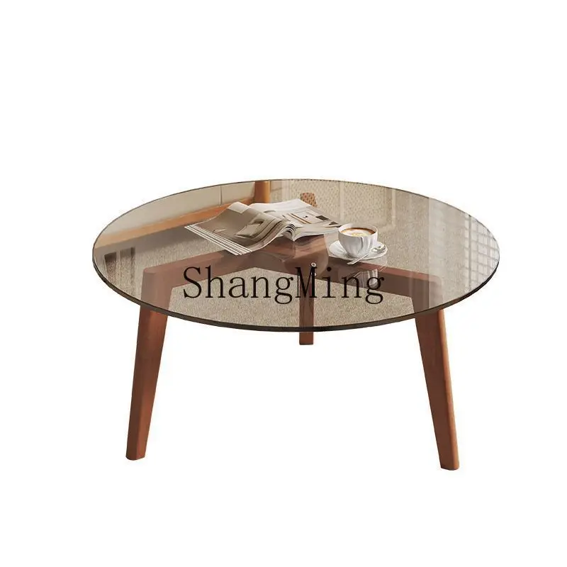 

FG small tempered glass coffee table modern simple small apartment living room light luxury round transparent table